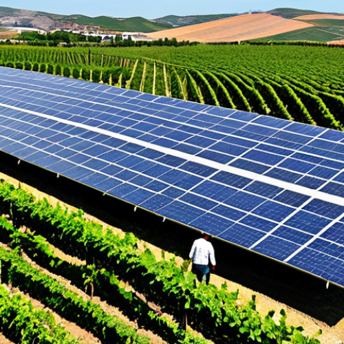 Home 27 Sustainable Winery**
"A modern, eco-friendly bodega in La Rioja, Spain, featuring solar panels on the roof and lush vineyards in the foreground. Fully clothed workers tending to the vines. Professional photography, bright daylight, safe for work, appropriate content, modest. Emphasis on sustainable agriculture practices."
**