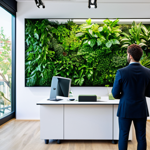 Home 14 Modern Sustainable Office**
"A brightly lit, modern office space in Madrid, Spain. A consultant, fully clothed in professional attire, is presenting a sustainability strategy on a large interactive display. Green plants are visible throughout the office. The atmosphere is collaborative and focused. safe for work, appropriate content, professional, perfect anatomy, correct proportions, well-formed hands, natural pose, high quality."
**