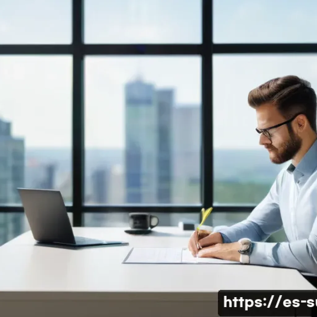 지속가능성 컨설턴트를 위한 시간 관리 팁 - **Prompt:** A dynamic, diverse professional, appearing calm and focused, is seated at a minimalist, ...