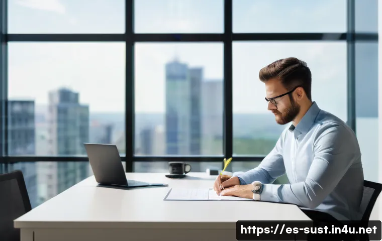 지속가능성 컨설턴트를 위한 시간 관리 팁 - **Prompt:** A dynamic, diverse professional, appearing calm and focused, is seated at a minimalist, ...