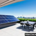 지속가능성 경영 컨설팅의 주요 이슈 - A modern corporate office rooftop with sleek solar panels installed under a bright clear sky in a La...
