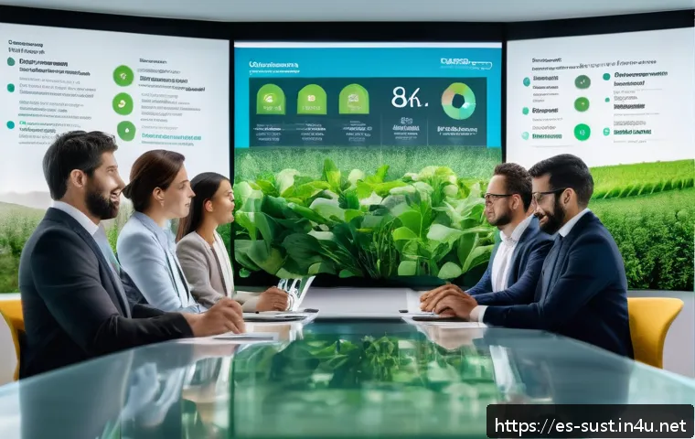 지속가능성 컨설팅과 ESG 차이점 - A modern Latin American office environment where a diverse group of professionals collaborate on sus...