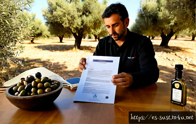 지속가능성 인증 제도 이해 - Photorealistic sustainability certification concept, a Spanish olive oil producer in a sunlit Andalu...